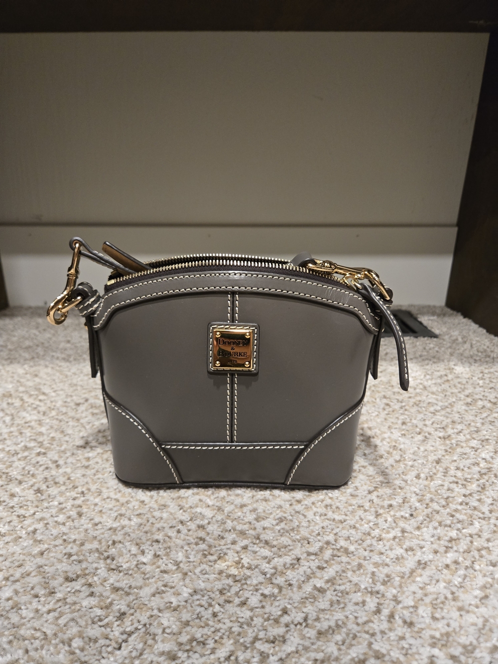 Dooney & Bourke Taupe Leather Mini Crossbody with Gold Hardware